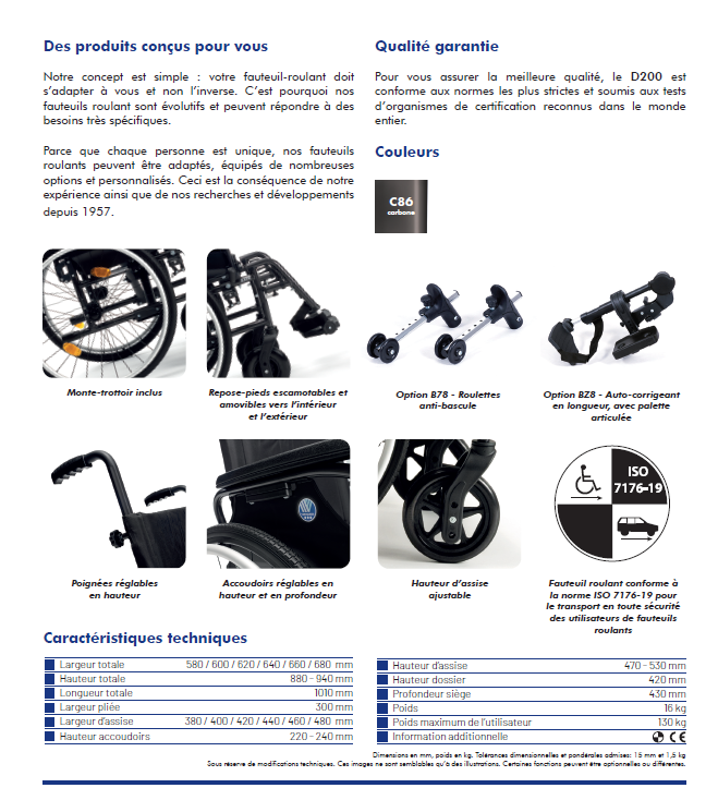 Fauteuil Roulant Manuel D200